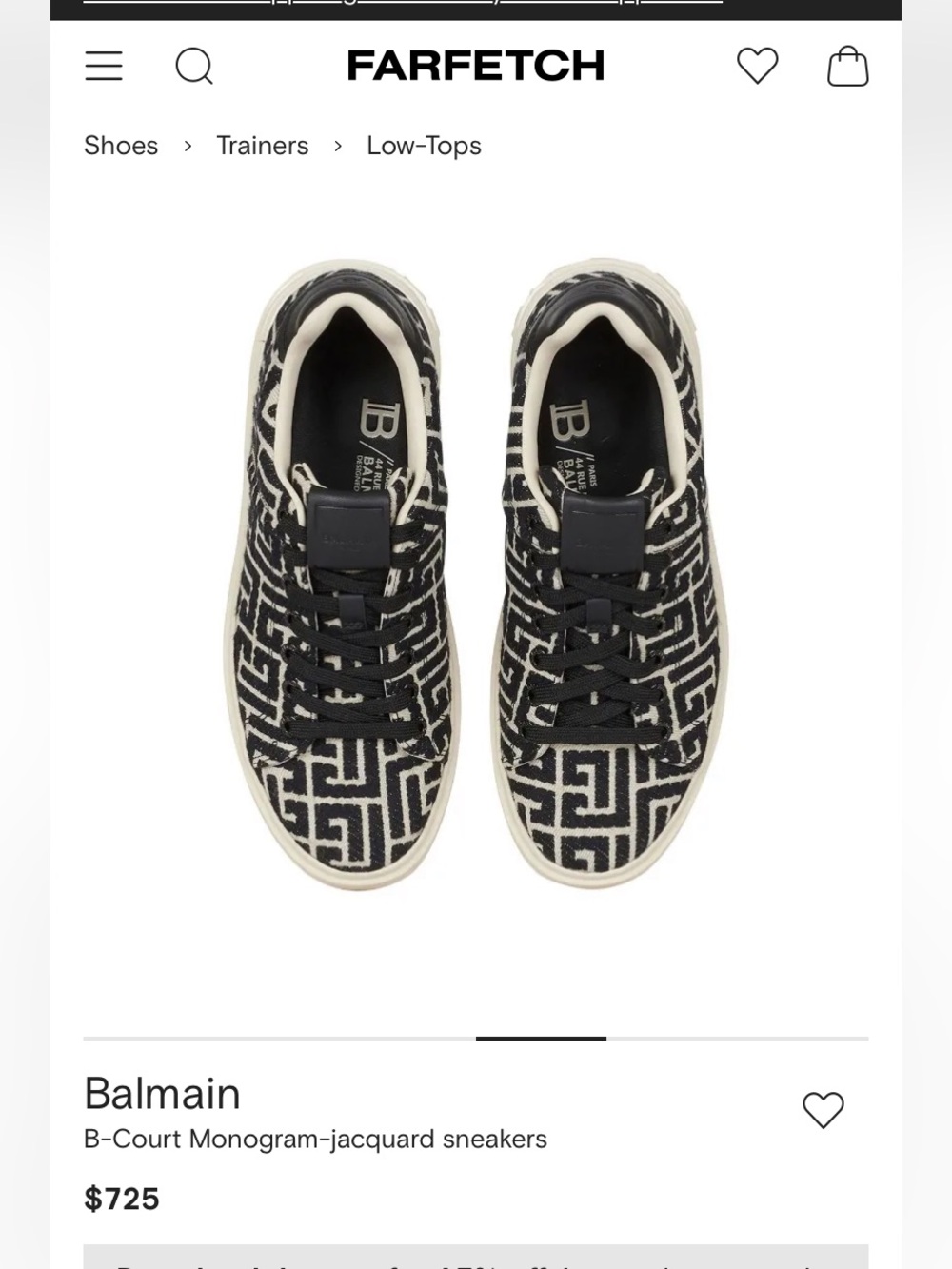 Balmain B-Court Monogram Jacquard Low-Top Sneakers in Black & Cream / Ivory 39 - Picture 4 of 14